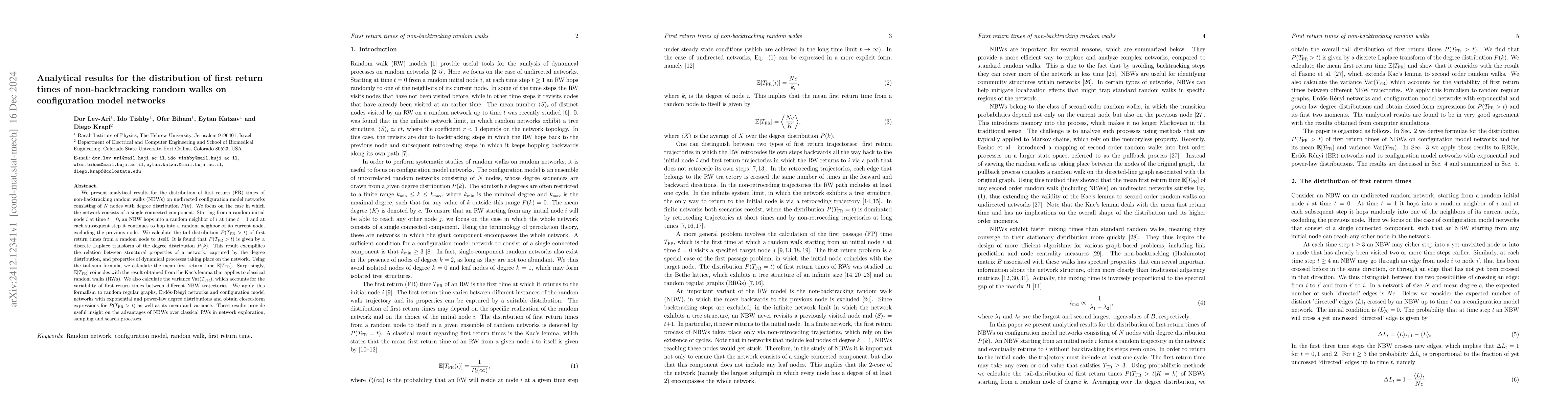 Thumbnail for Analytical results for the distribution of first return times of
  non-backtracking random walks on configuration model networks