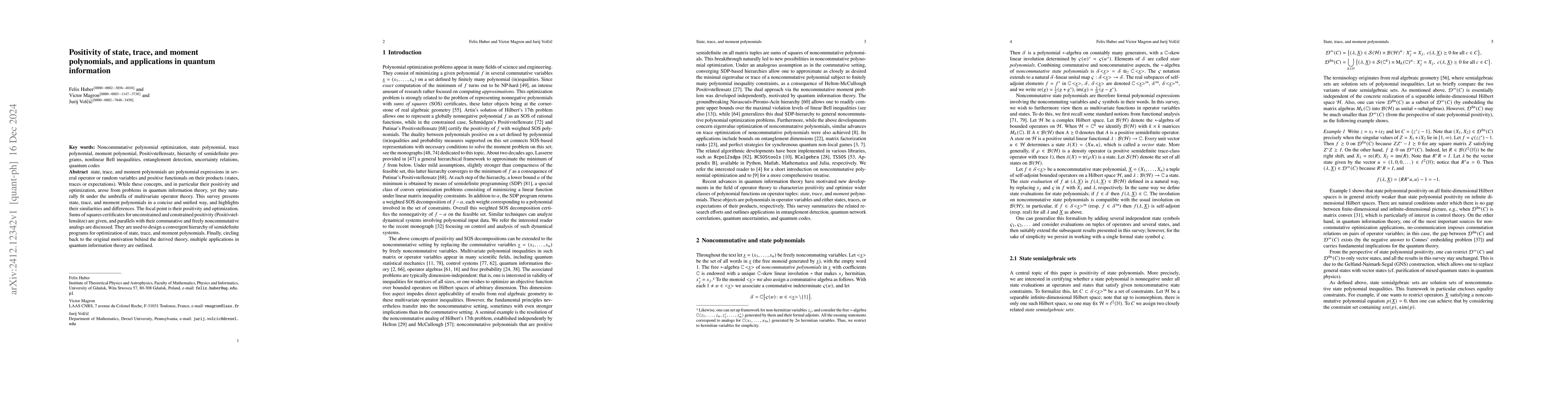 Thumbnail for Positivity of state, trace, and moment polynomials, and applications in
  quantum information