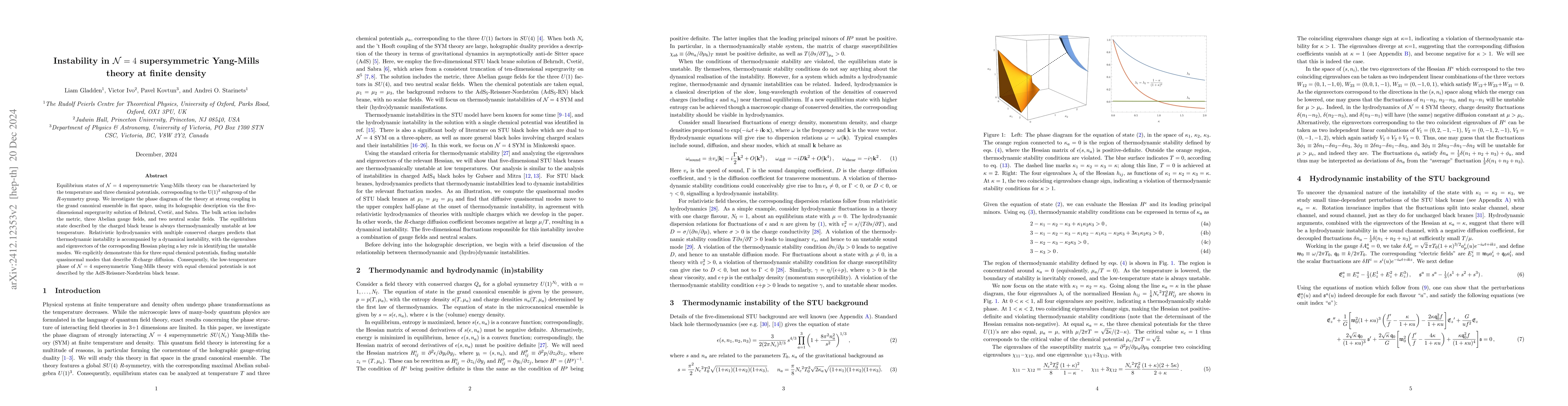 Thumbnail for Instability in ${\cal N}=4$ supersymmetric Yang-Mills theory at finite
  density