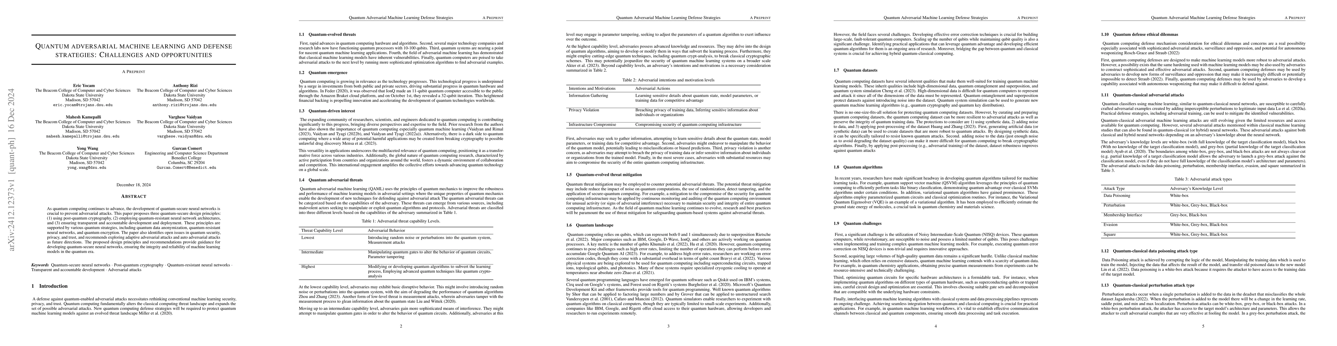 Thumbnail for Quantum Adversarial Machine Learning and Defense Strategies: Challenges
  and Opportunities