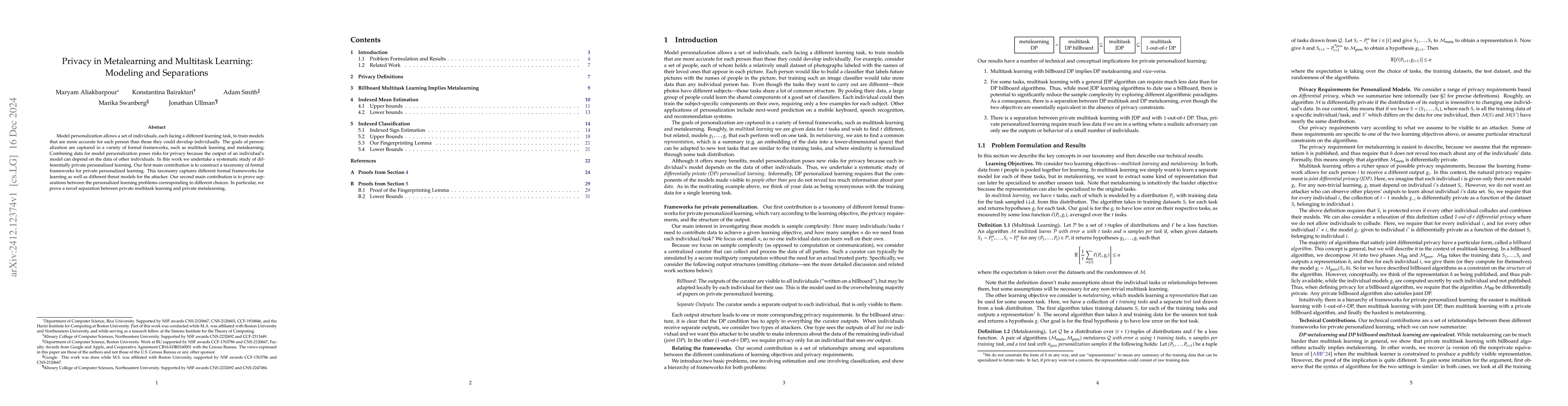 Thumbnail for Privacy in Metalearning and Multitask Learning: Modeling and Separations