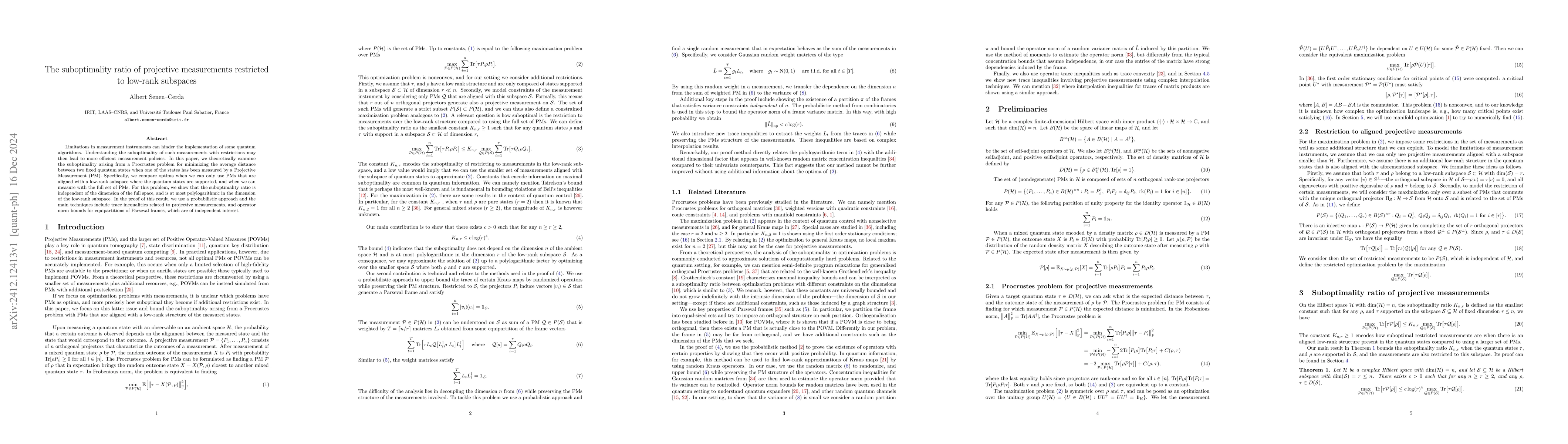 Thumbnail for The suboptimality ratio of projective measurements restricted to
  low-rank subspaces