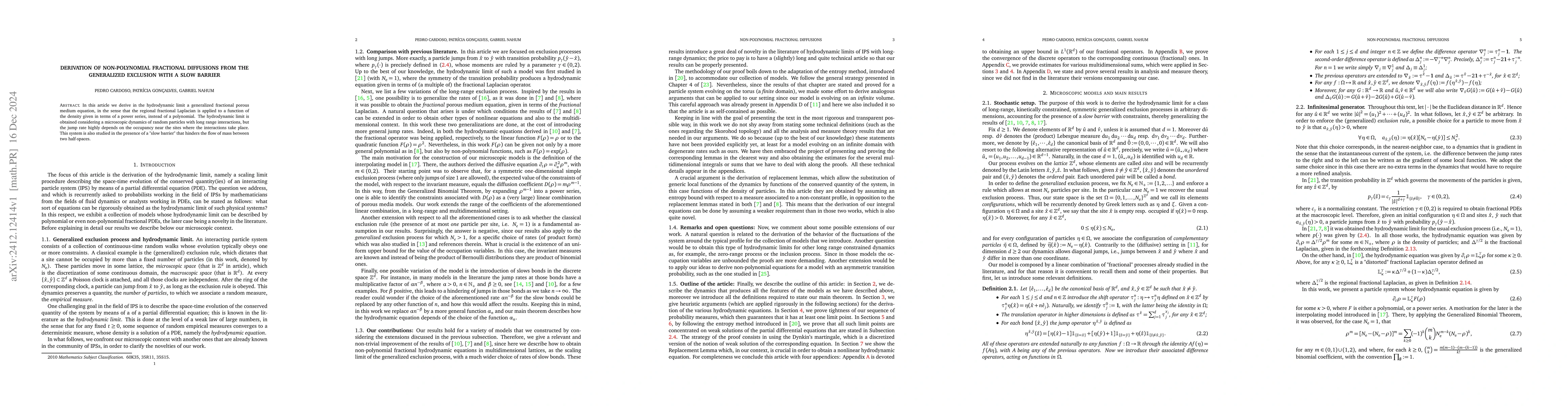 Thumbnail for Derivation of non-polynomial fractional diffusions from the generalized
  exclusion with a slow barrier