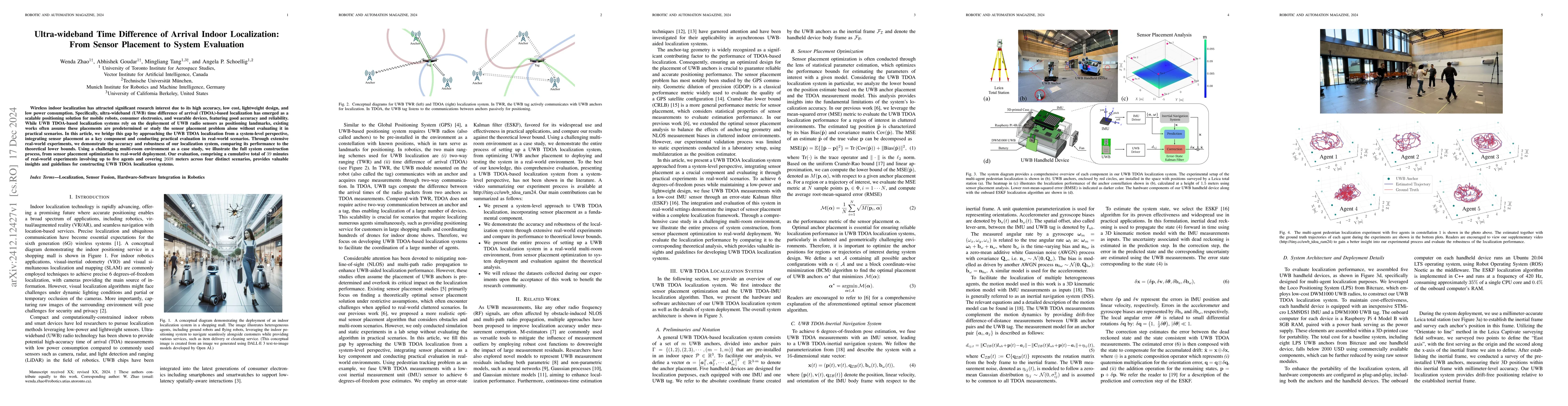 Thumbnail for Ultra-wideband Time Difference of Arrival Indoor Localization: From
  Sensor Placement to System Evaluation