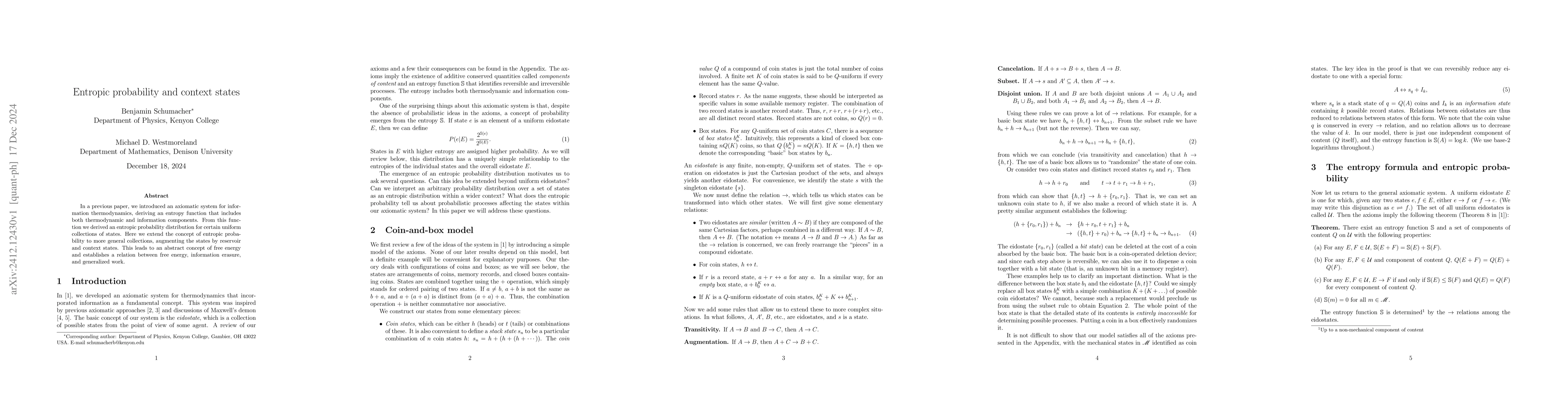 Thumbnail for Entropic probability and context states