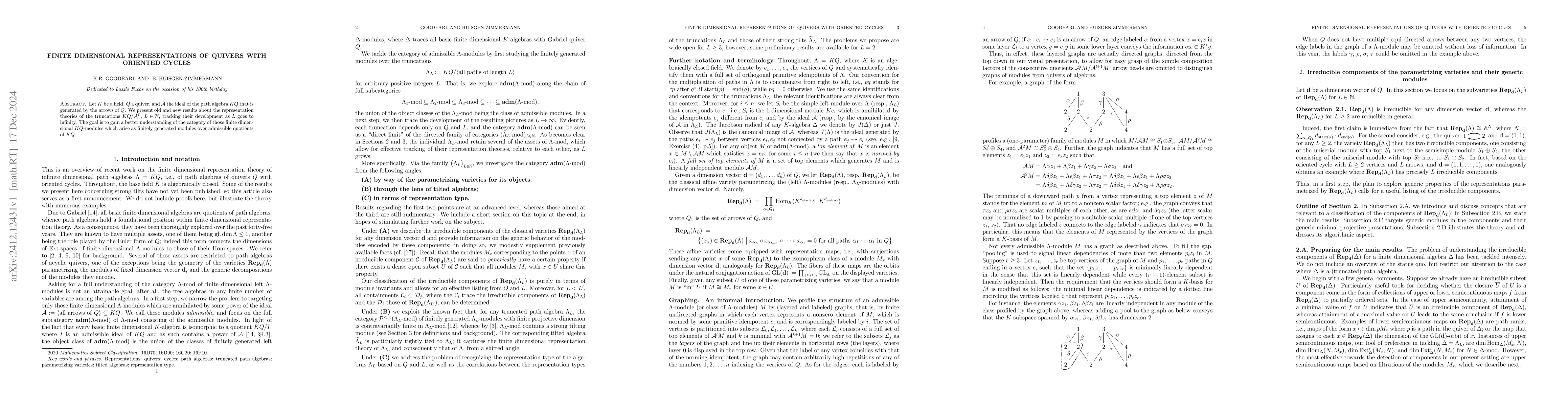 Thumbnail for Finite Dimensional Representations of Quivers with Oriented Cycles