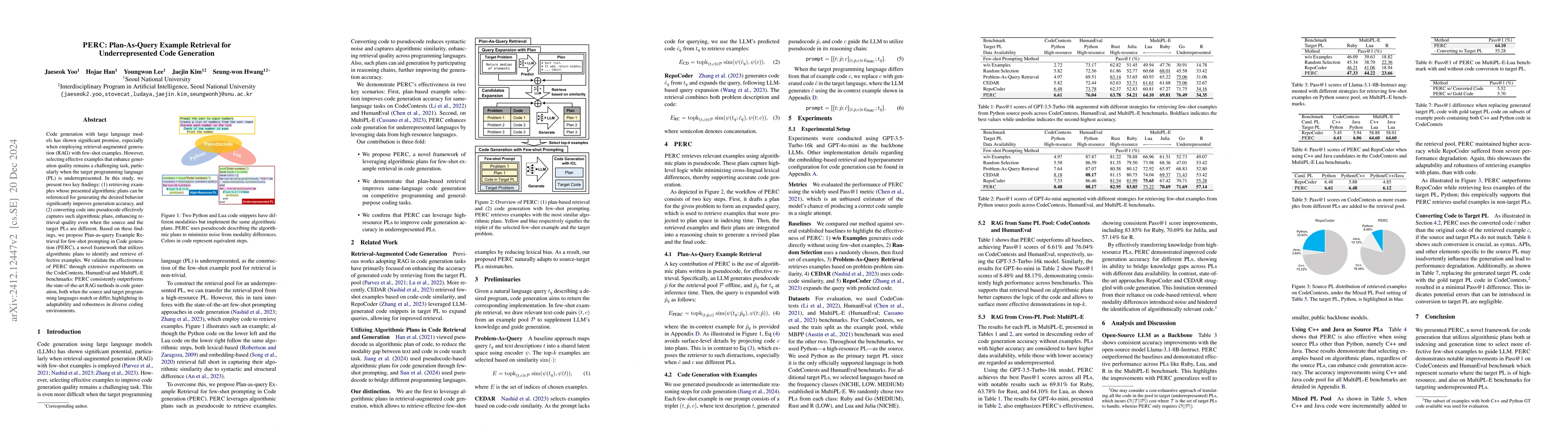 Thumbnail for PERC: Plan-As-Query Example Retrieval for Underrepresented Code
  Generation