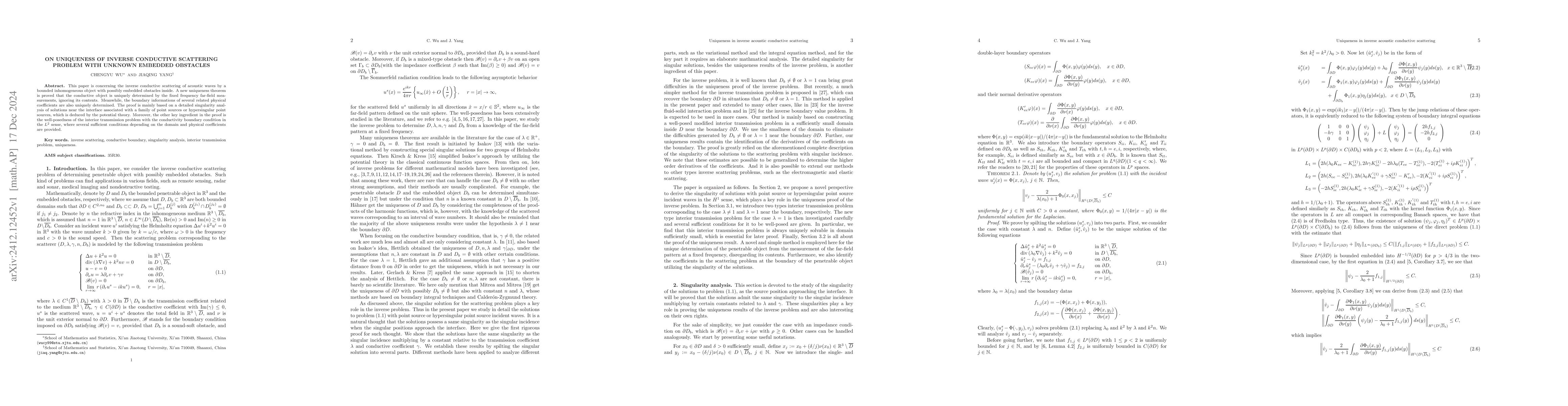 Thumbnail for On uniqueness of inverse conductive scattering problem with unknown
  embedded obstacles