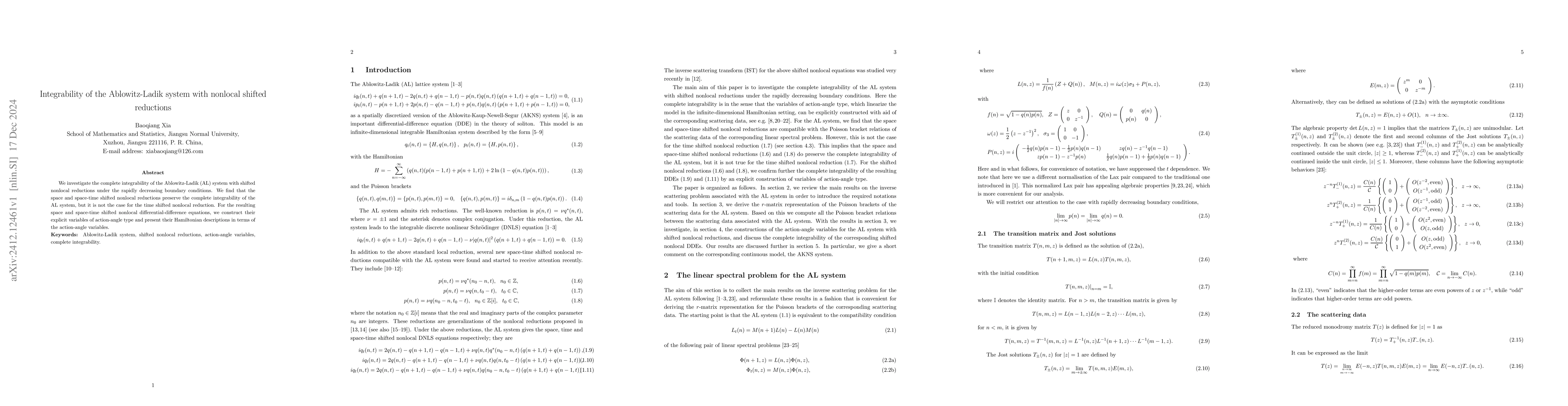Thumbnail for Integrability of the Ablowitz-Ladik system with nonlocal shifted
  reductions