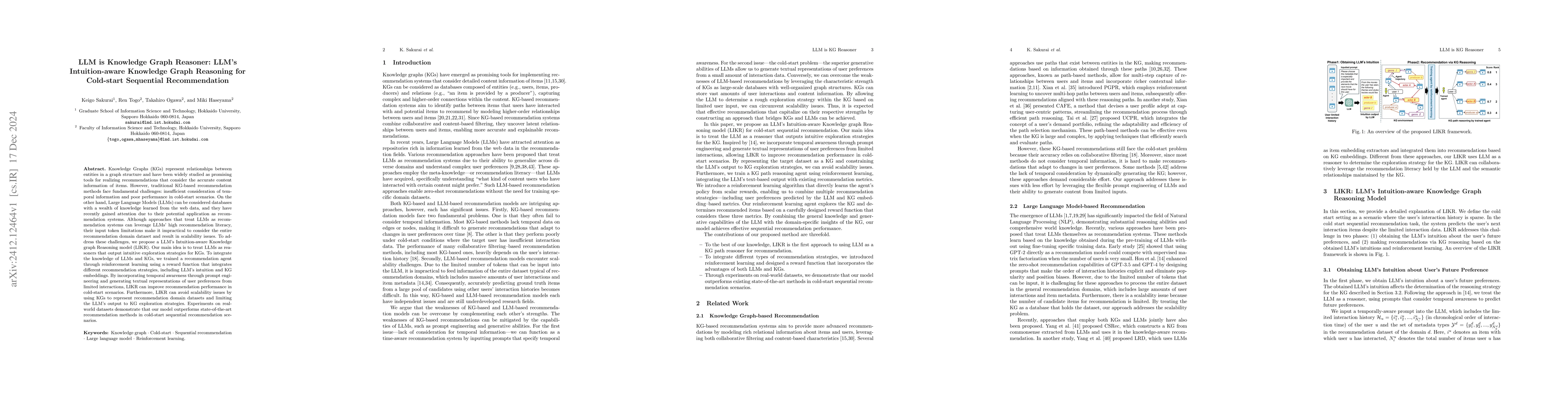 Thumbnail for LLM is Knowledge Graph Reasoner: LLM's Intuition-aware Knowledge Graph
  Reasoning for Cold-start Sequential Recommendation