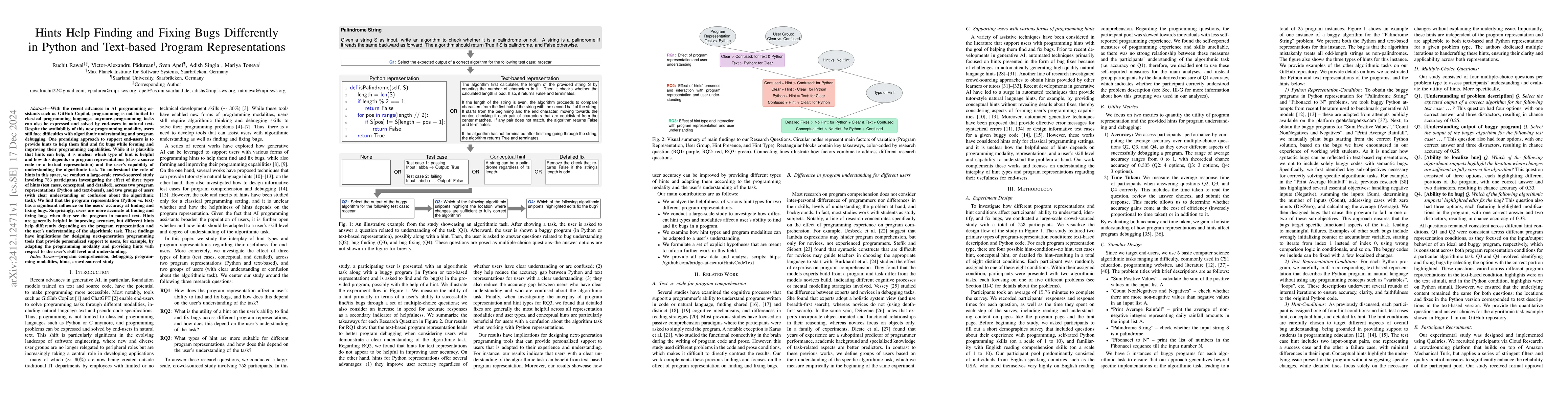 Thumbnail for Hints Help Finding and Fixing Bugs Differently in Python and Text-based
  Program Representations