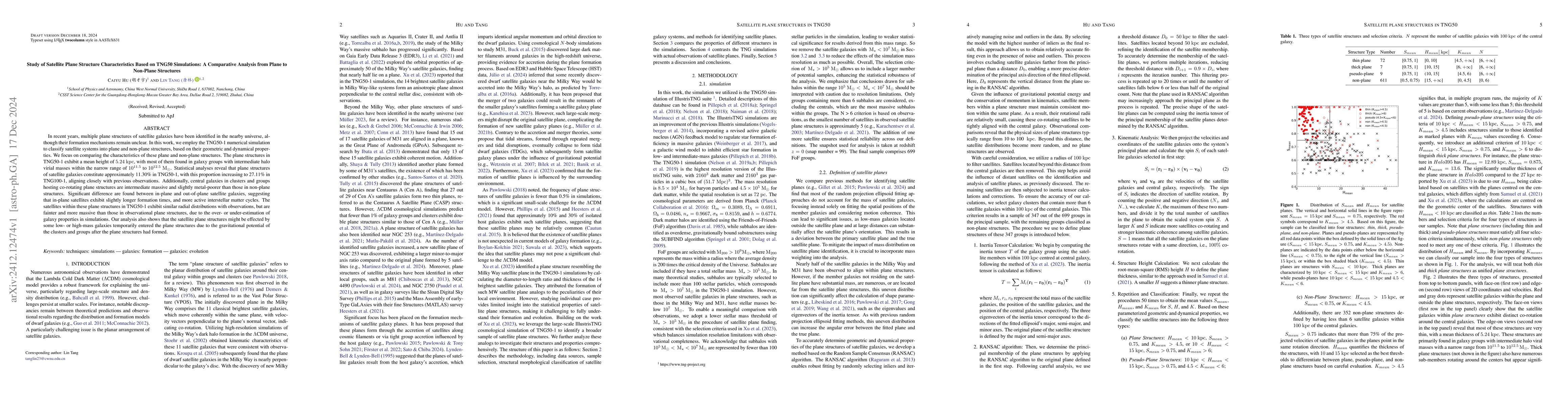 Thumbnail for Study of Satellite Plane Structure Characteristics Based on TNG50
  Simulations: A Comparative Analysis from Plane to Non-Plane Structures