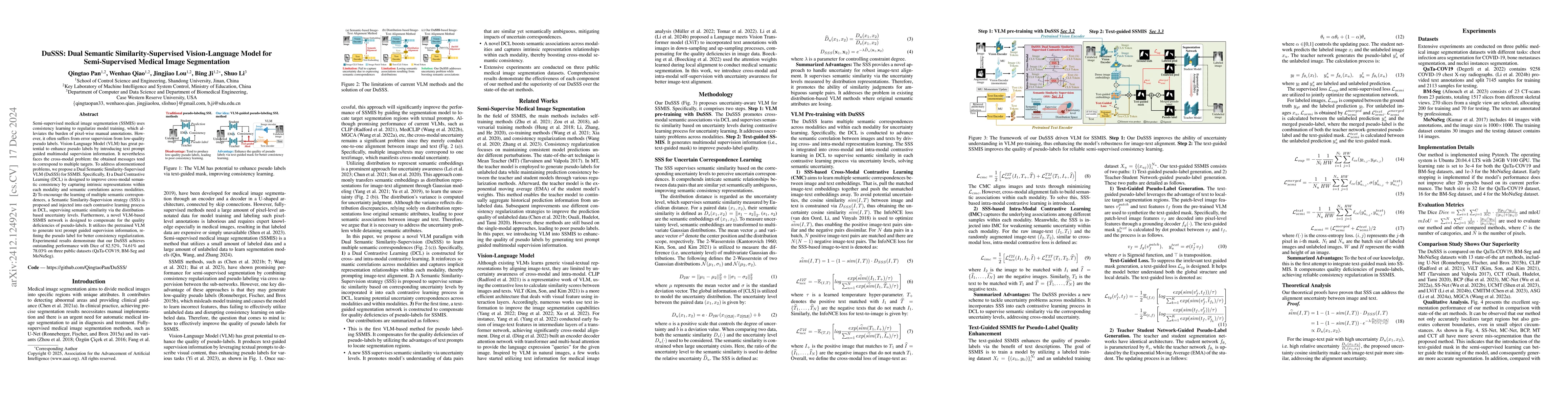 Thumbnail for DuSSS: Dual Semantic Similarity-Supervised Vision-Language Model for
  Semi-Supervised Medical Image Segmentation