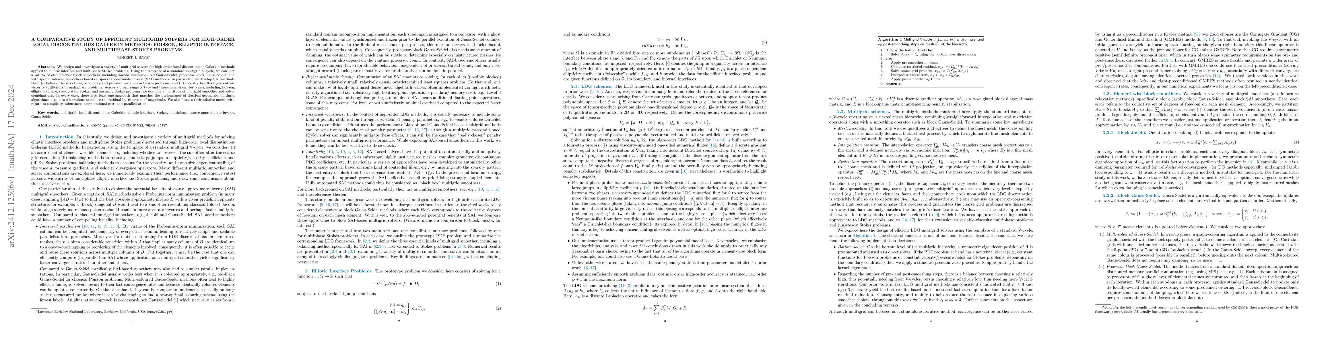 Thumbnail for A comparative study of efficient multigrid solvers for high-order local
  discontinuous Galerkin methods: Poisson, elliptic interface, and multiphase
  Stokes problems