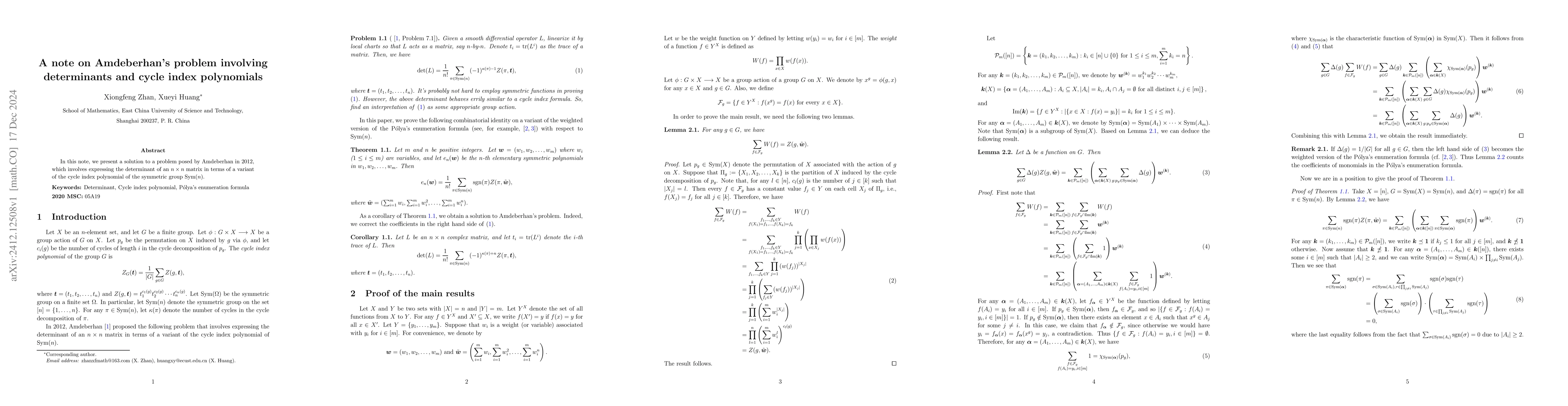 Thumbnail for A note on Amdeberhan's problem involving determinants and cycle index
  polynomials