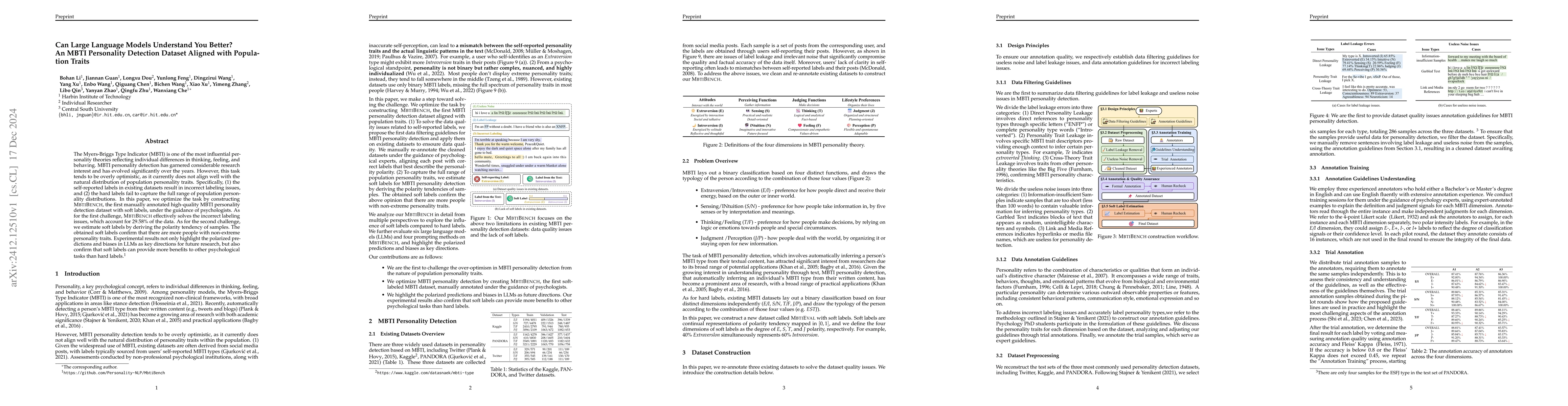Thumbnail for Can Large Language Models Understand You Better? An MBTI Personality
  Detection Dataset Aligned with Population Traits