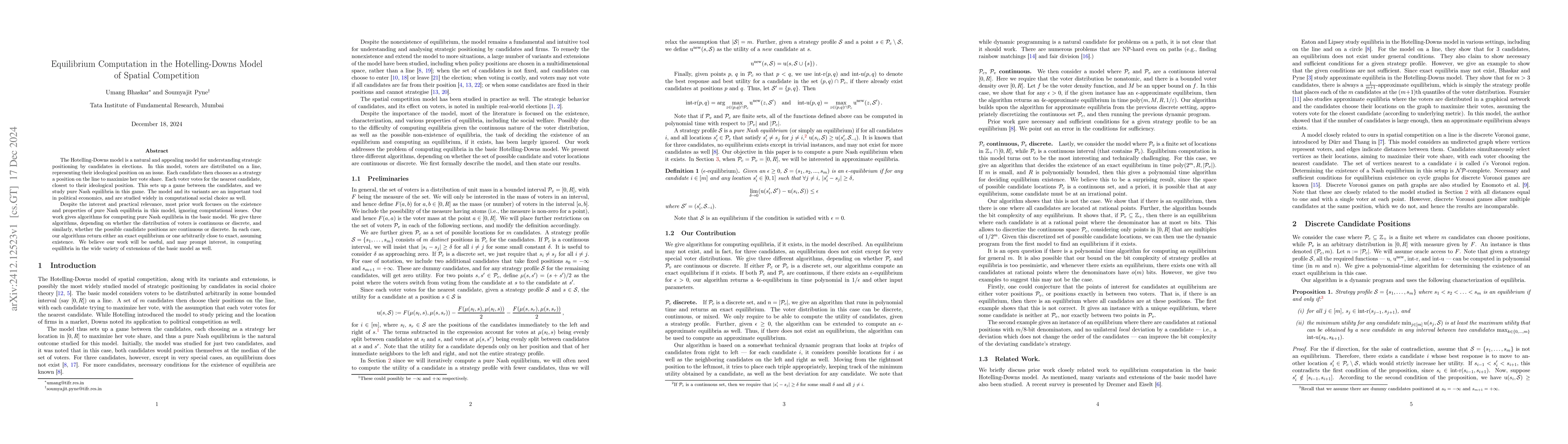 Thumbnail for Equilibrium Computation in the Hotelling-Downs Model of Spatial
  Competition