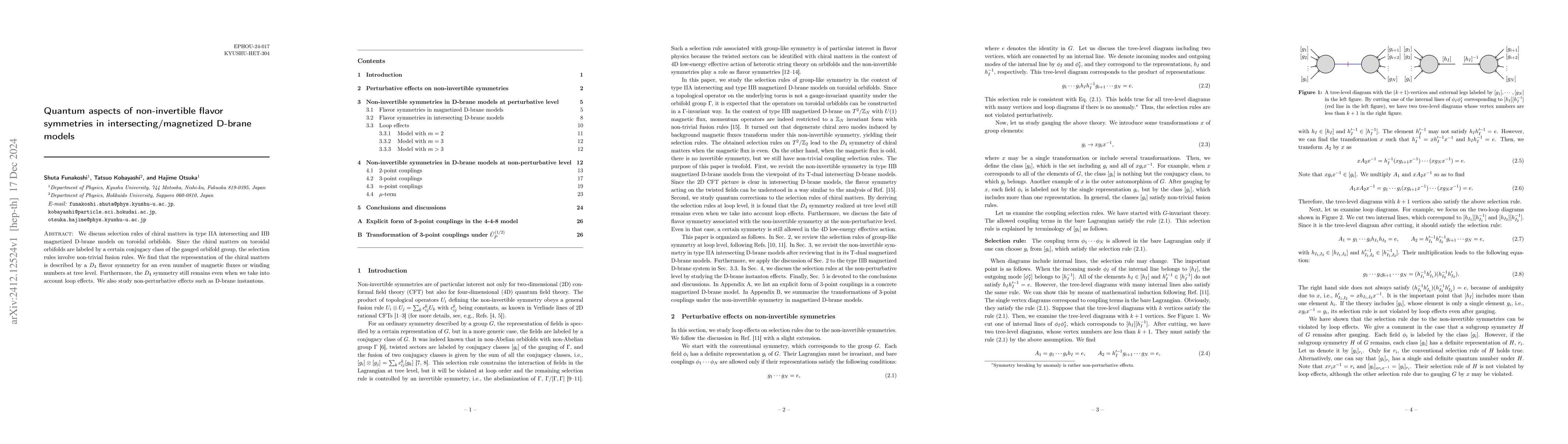Thumbnail for Quantum aspects of non-invertible flavor symmetries in
  intersecting/magnetized D-brane models