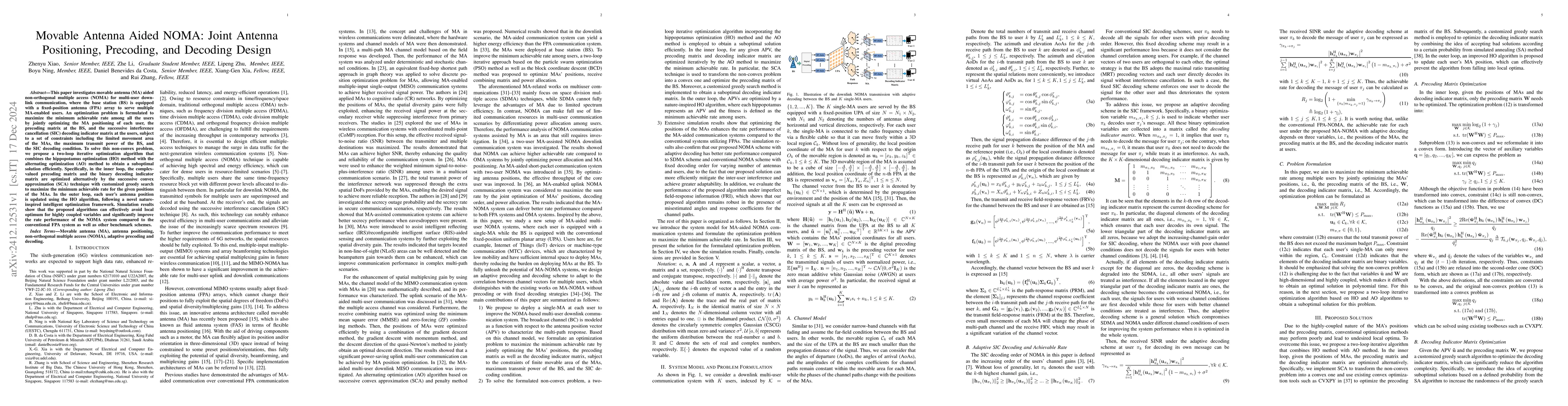 Thumbnail for Movable Antenna Aided NOMA: Joint Antenna Positioning, Precoding, and
  Decoding Design