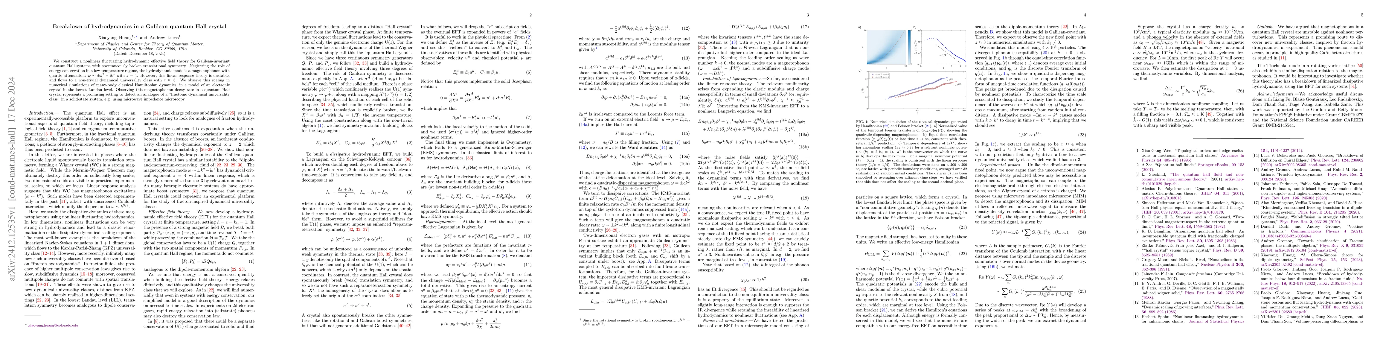 Thumbnail for Breakdown of hydrodynamics in a Galilean quantum Hall crystal