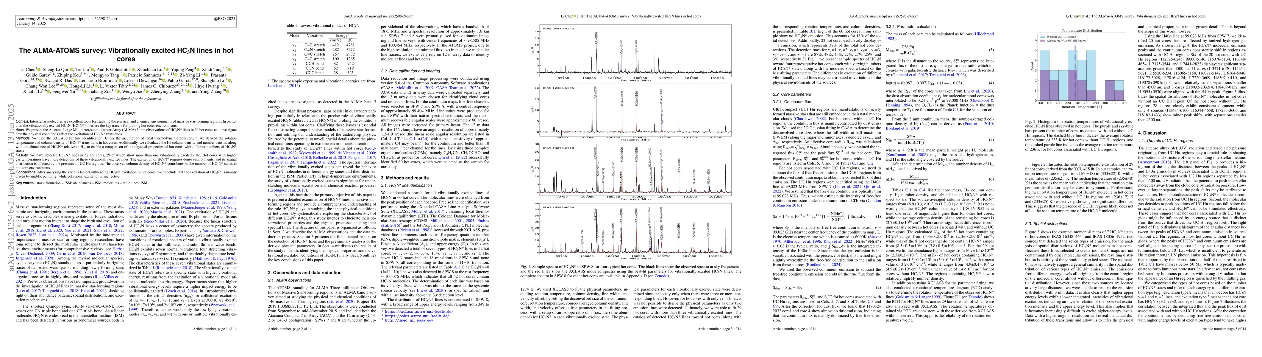 Thumbnail for The ALMA-ATOMS survey: Vibrationally excited HC$_3$N lines in hot cores