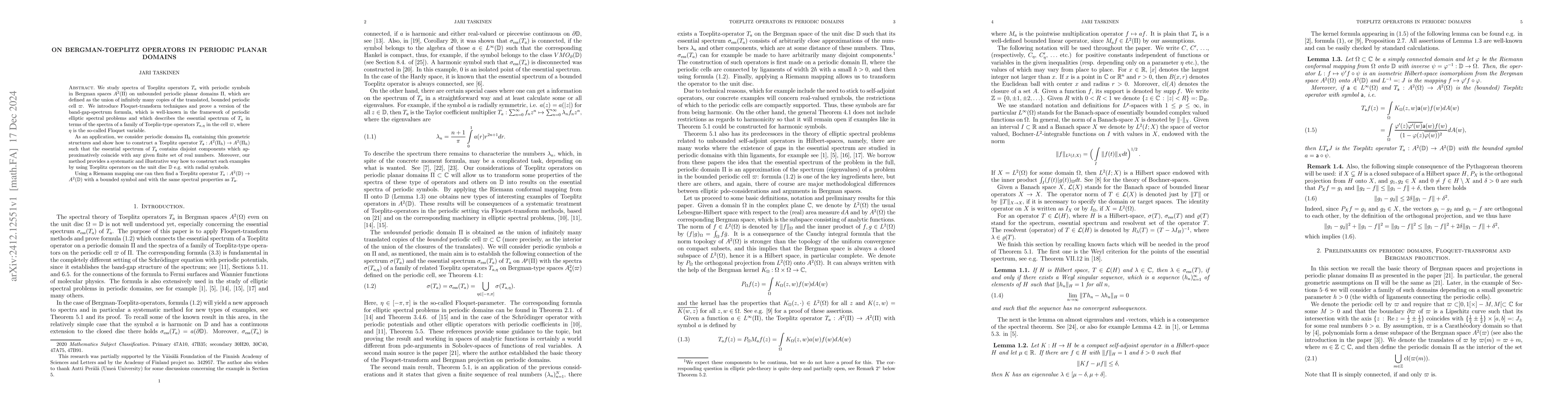 Thumbnail for On Bergman-Toeplitz operators in periodic planar domains
