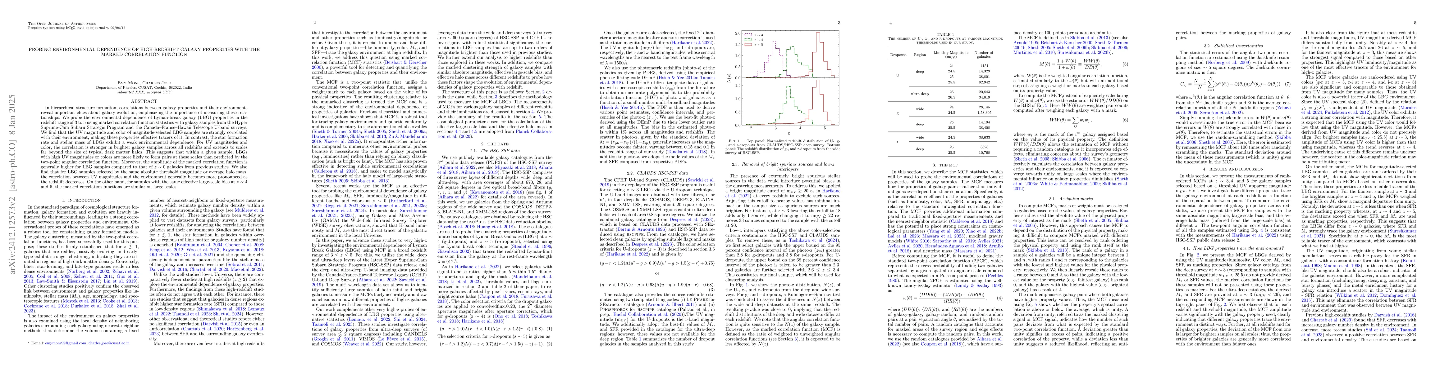 Thumbnail for Probing Environmental Dependence of High-Redshift Galaxy Properties with
  the Marked Correlation Function