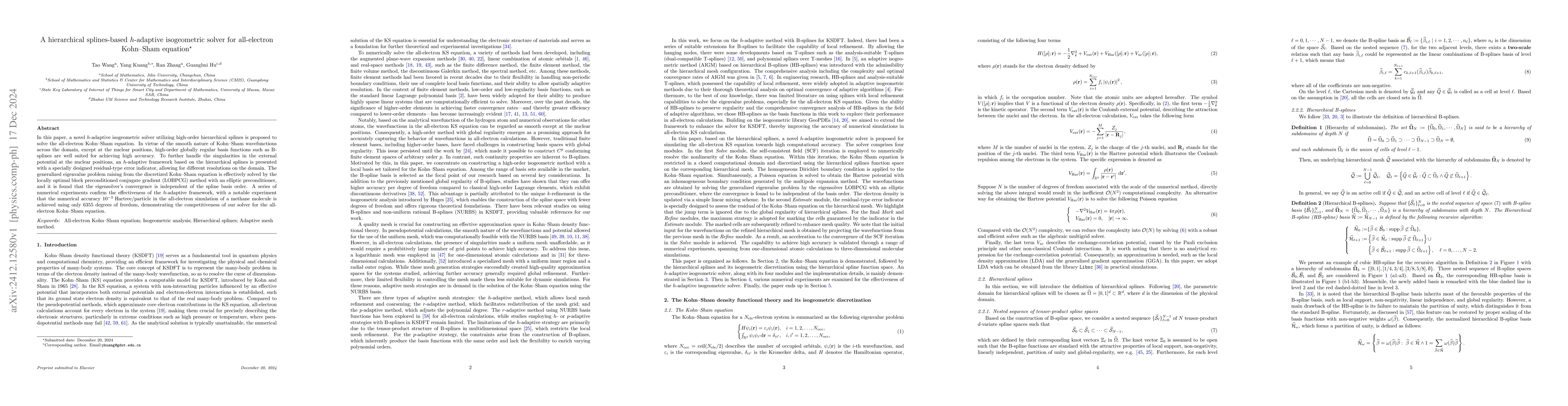 Thumbnail for A hierarchical splines-based $h$-adaptive isogeometric solver for
  all-electron Kohn--Sham equation