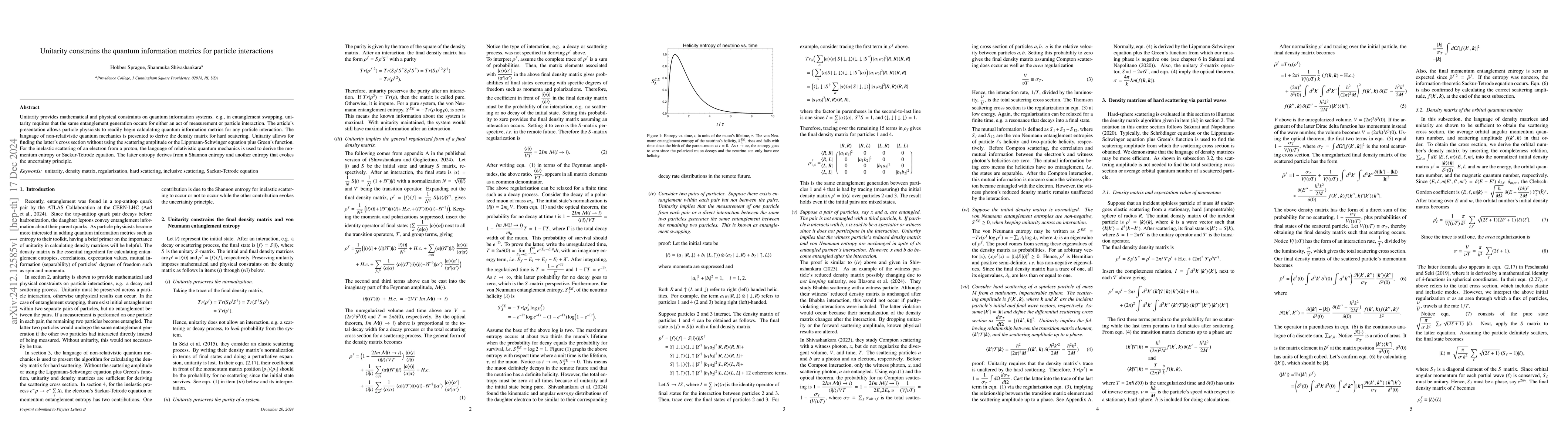 Thumbnail for Unitarity constrains the quantum information metrics for particle
  interactions