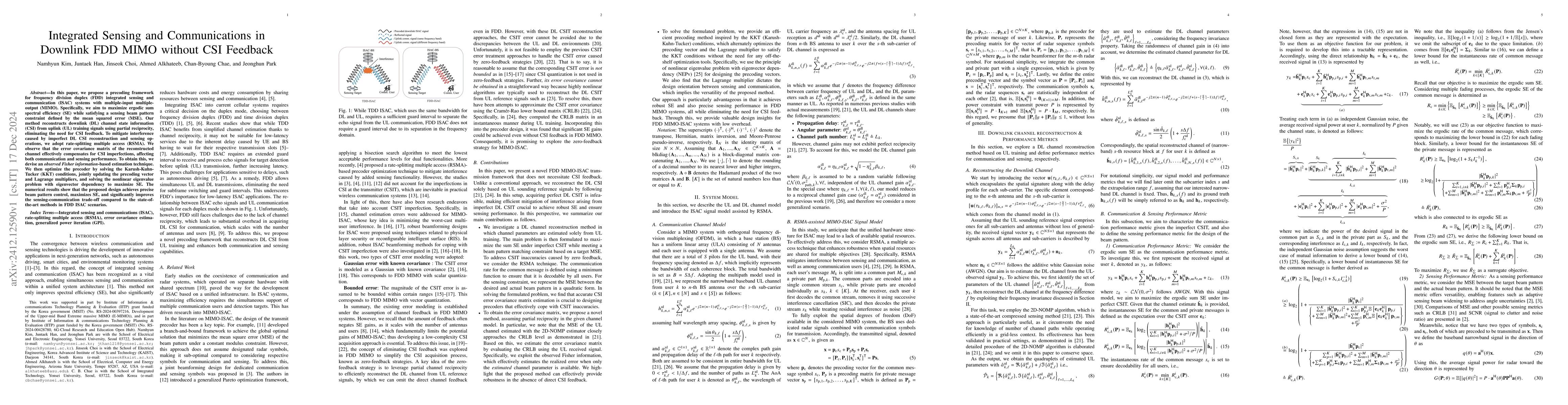Thumbnail for Integrated Sensing and Communications in Downlink FDD MIMO without CSI
  Feedback