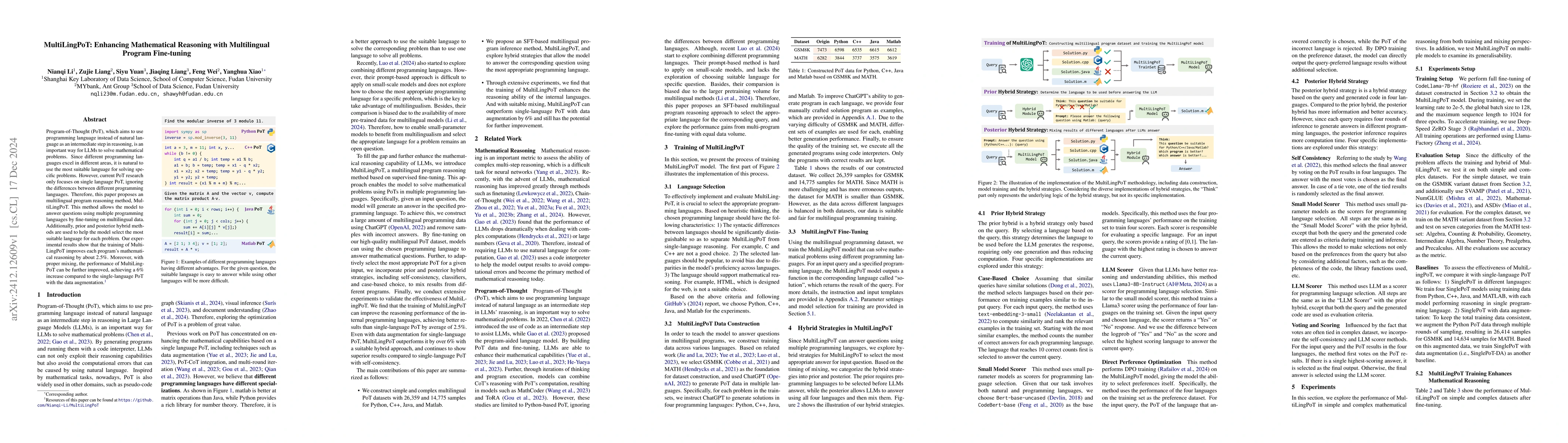 Thumbnail for MultiLingPoT: Enhancing Mathematical Reasoning with Multilingual Program
  Fine-tuning