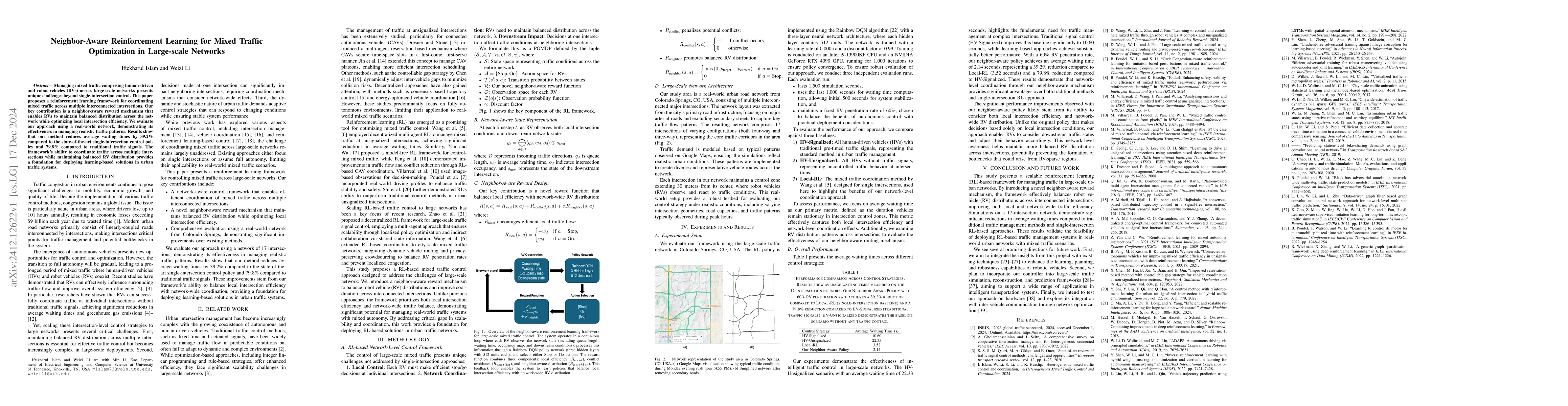 Thumbnail for Neighbor-Aware Reinforcement Learning for Mixed Traffic Optimization in
  Large-scale Networks