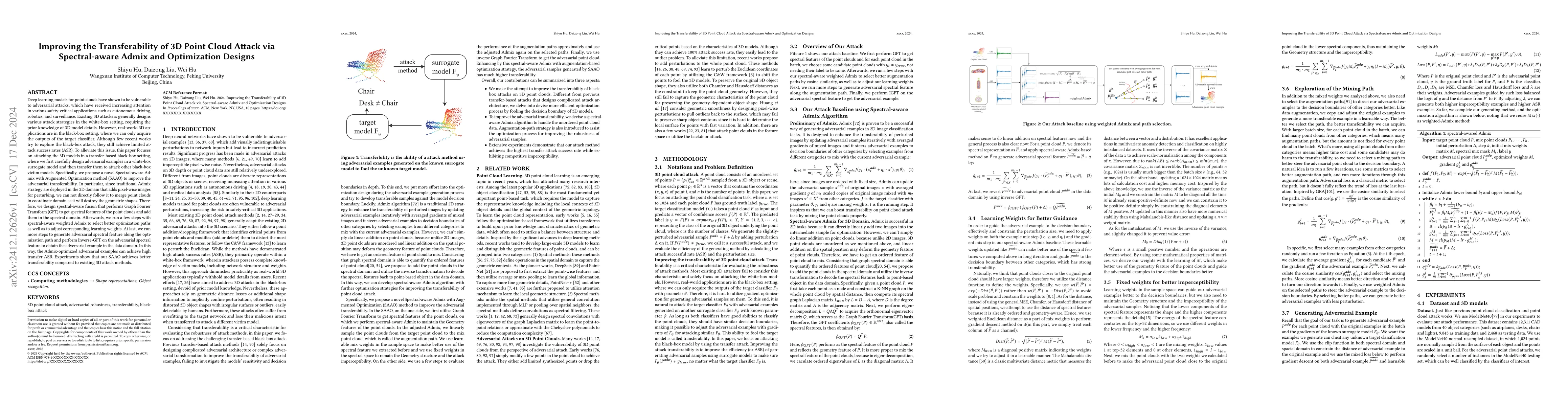 Thumbnail for Improving the Transferability of 3D Point Cloud Attack via
  Spectral-aware Admix and Optimization Designs