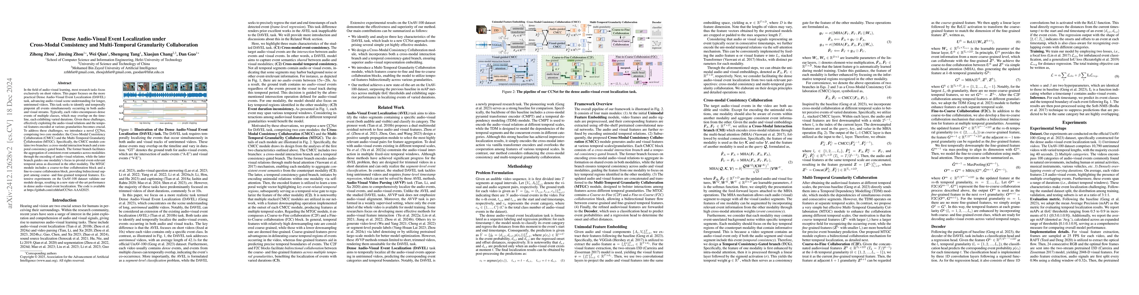 Thumbnail for Dense Audio-Visual Event Localization under Cross-Modal Consistency and
  Multi-Temporal Granularity Collaboration
