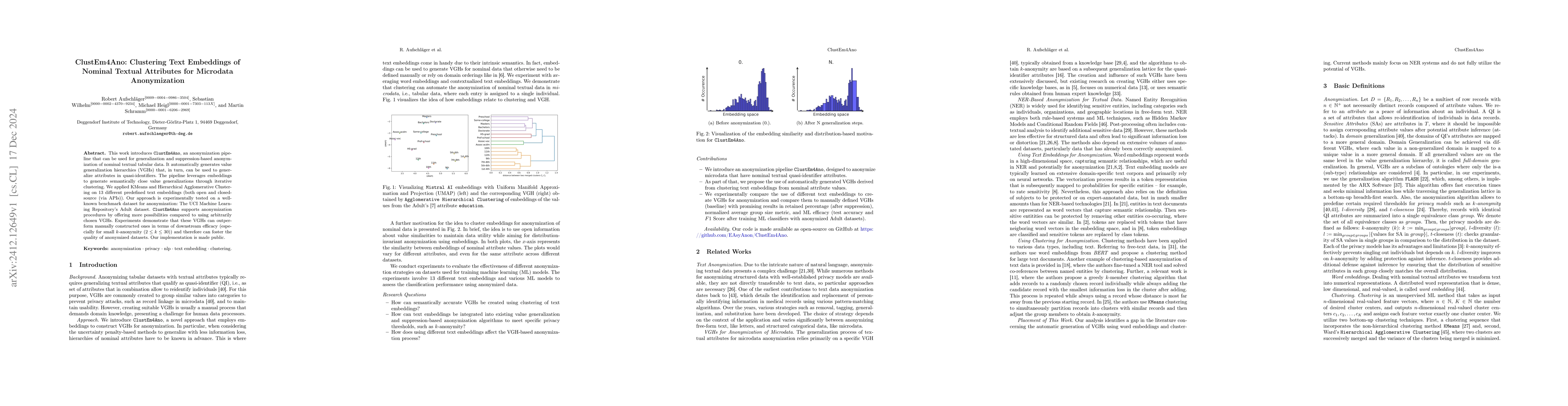 Thumbnail for ClustEm4Ano: Clustering Text Embeddings of Nominal Textual Attributes
  for Microdata Anonymization