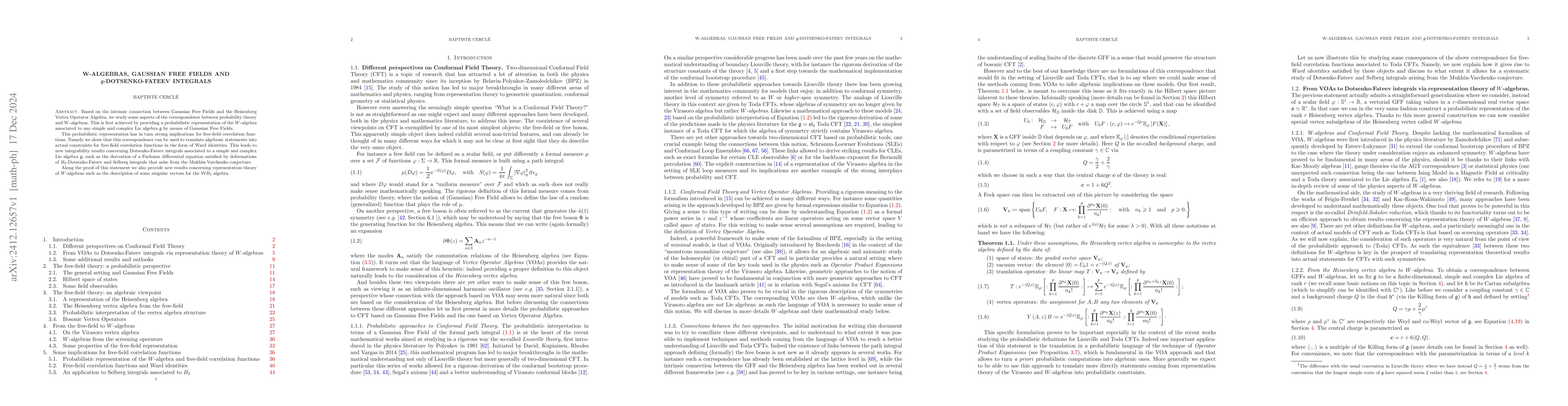 Thumbnail for W-algebras, Gaussian Free Fields and $\mathfrak{g}$-Dotsenko-Fateev
  integrals