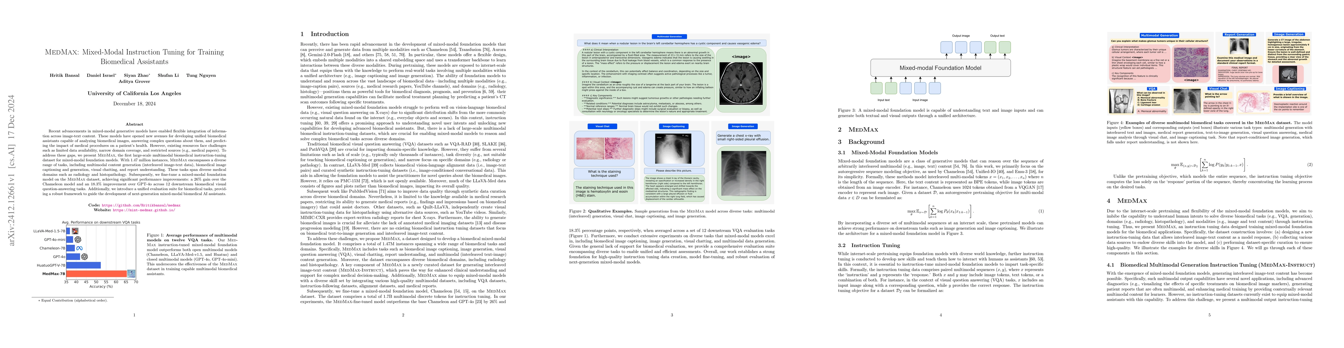 Thumbnail for MedMax: Mixed-Modal Instruction Tuning for Training Biomedical
  Assistants