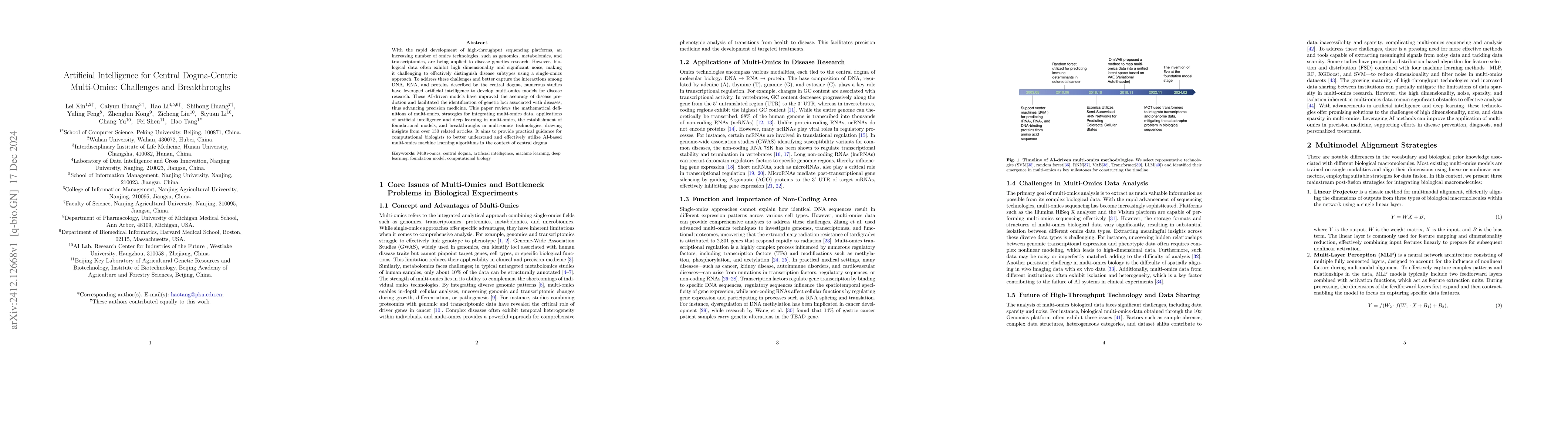 Thumbnail for Artificial Intelligence for Central Dogma-Centric Multi-Omics:
  Challenges and Breakthroughs
