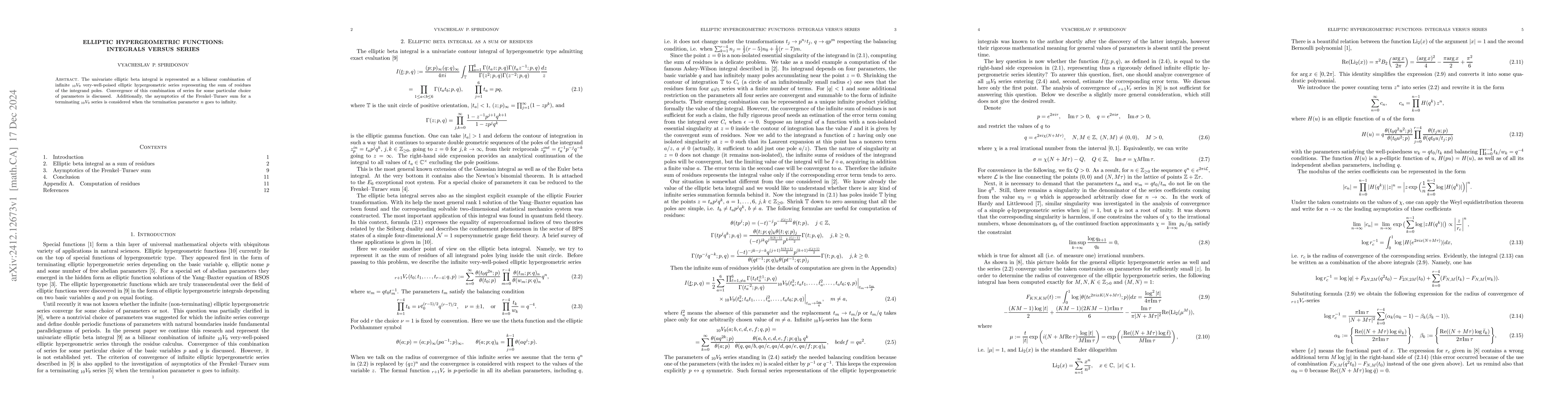Thumbnail for Elliptic hypergeometric functions: integrals versus series