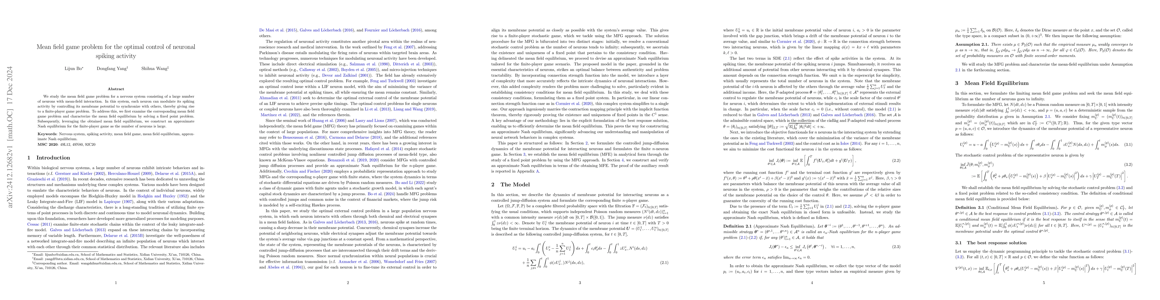 Thumbnail for Mean field game problem for the optimal control of neuronal spiking
  activity