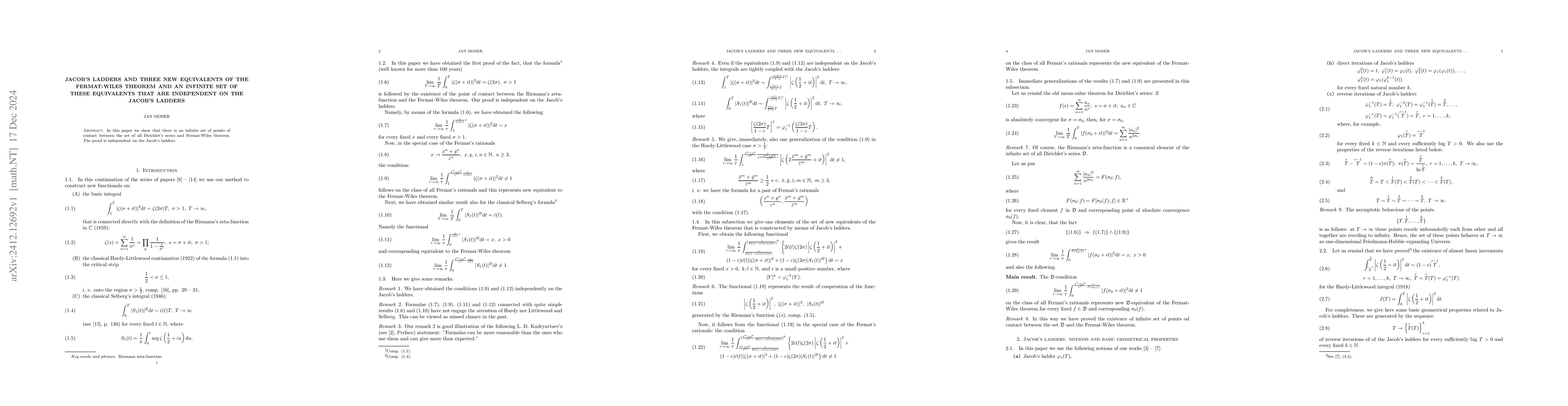 Thumbnail for Jacob's ladders and three new equivalents of the Fermat-Wiles theorem
  and an infinite set of these equivalents that are independent on the Jacob's
  ladders