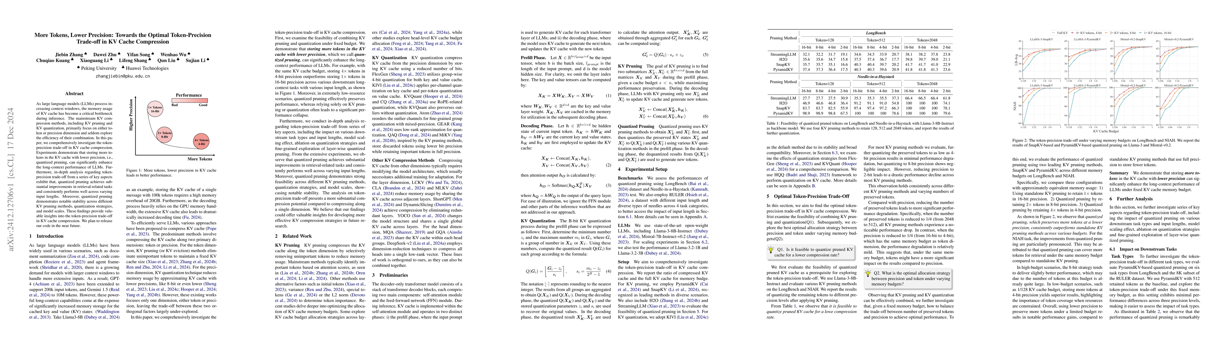 Thumbnail for More Tokens, Lower Precision: Towards the Optimal Token-Precision
  Trade-off in KV Cache Compression
