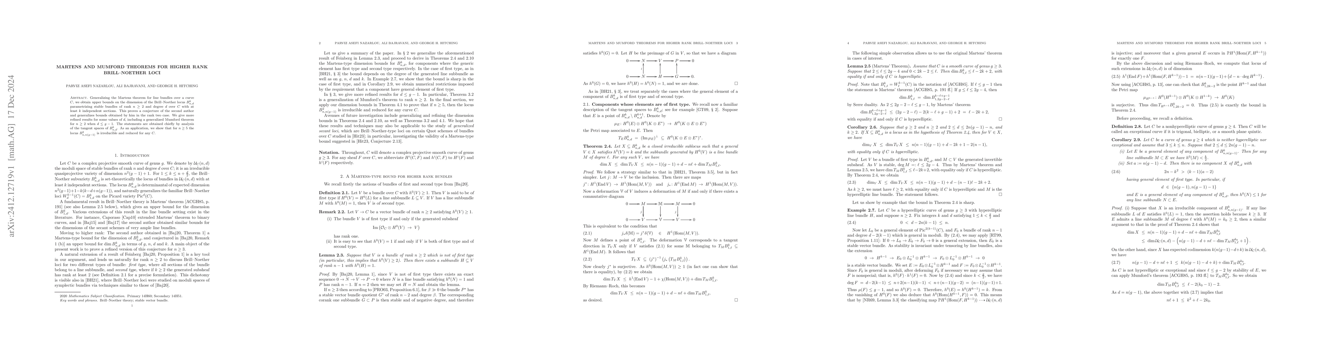 Thumbnail for Martens and Mumford theorems for higher rank Brill--Noether loci