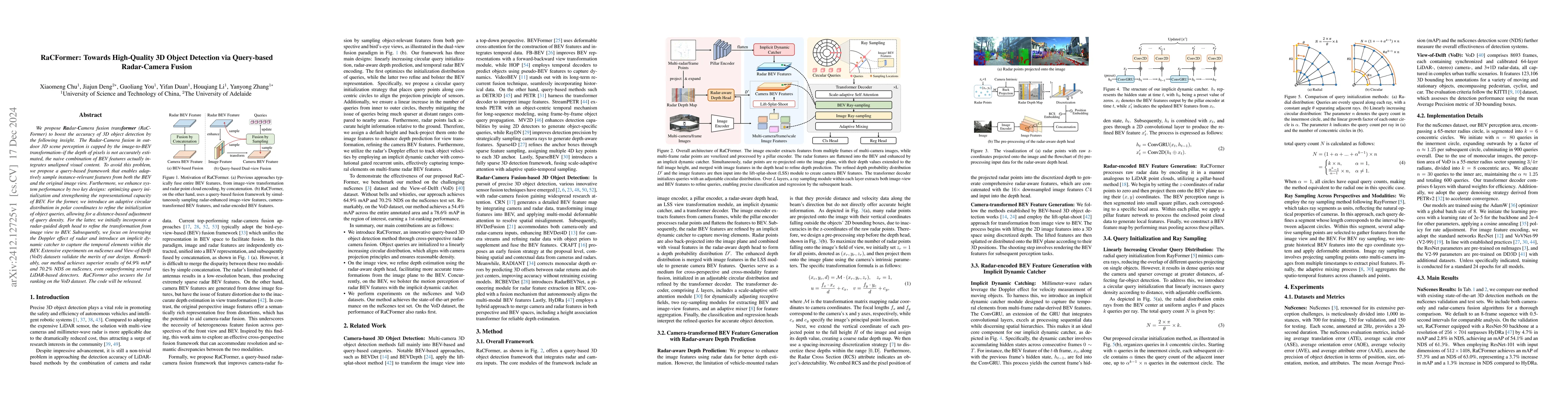 Thumbnail for RaCFormer: Towards High-Quality 3D Object Detection via Query-based
  Radar-Camera Fusion