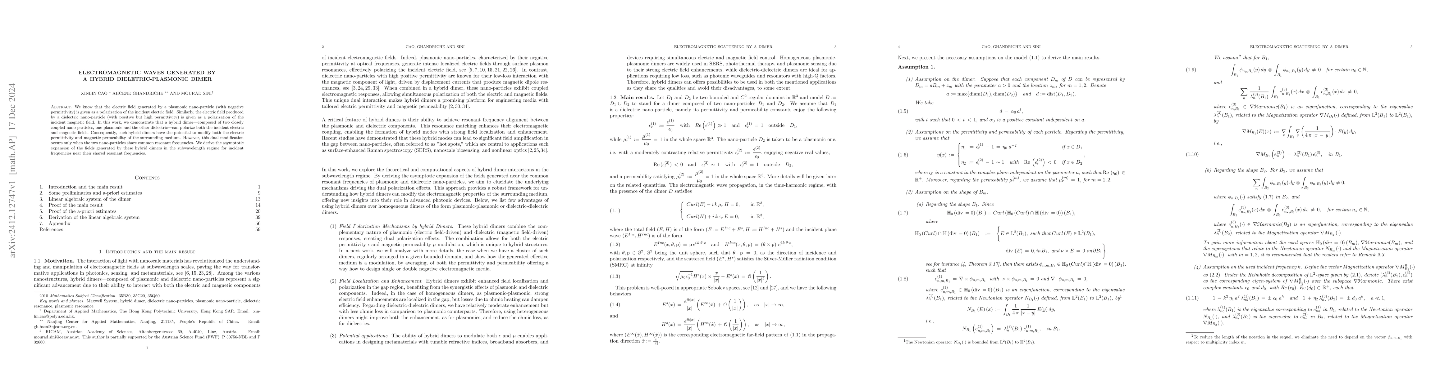 Thumbnail for Electromagnetic waves generated by a hybrid dielectric-plasmonic dimer