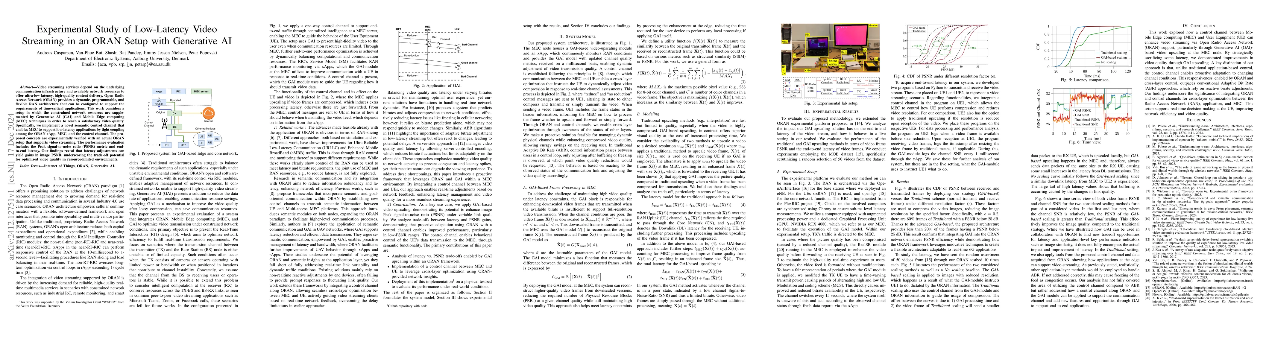 Thumbnail for Experimental Study of Low-Latency Video Streaming in an ORAN Setup with
  Generative AI
