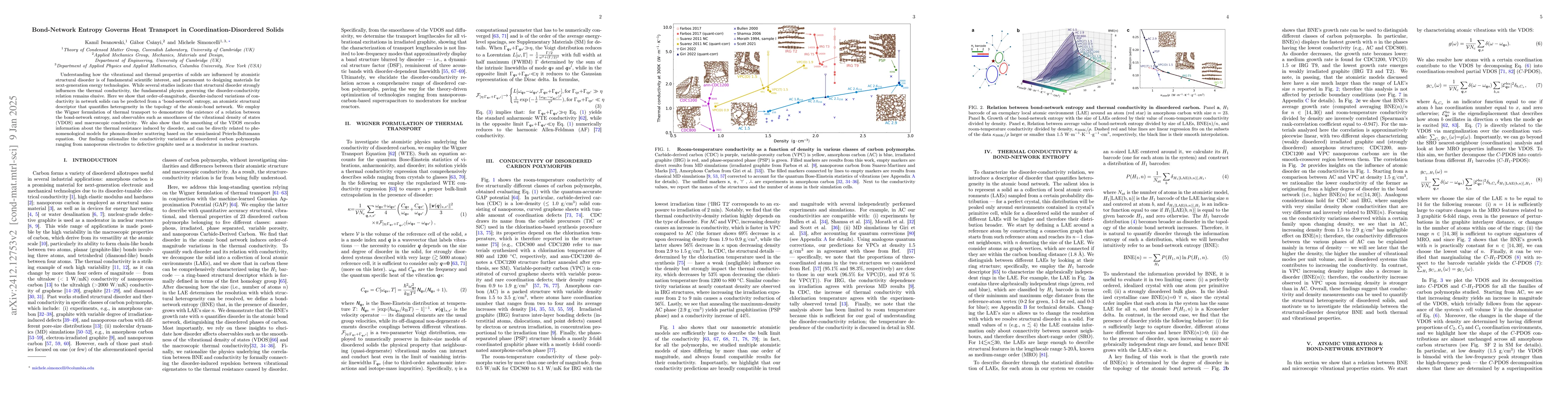 Thumbnail for Bond-Network Entropy Governs Heat Transport in Coordination-Disordered
  Solids