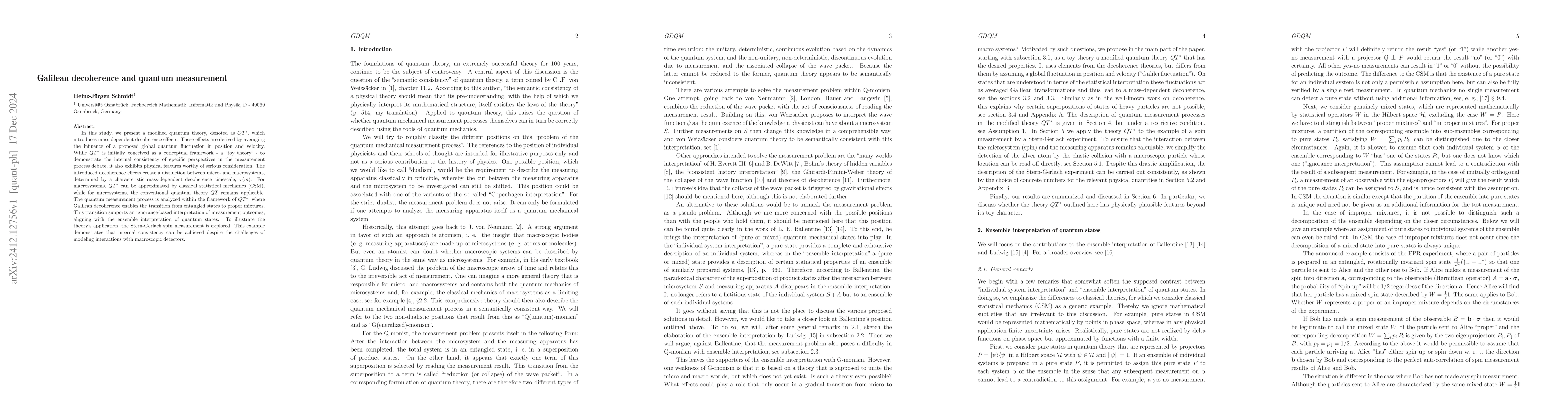 Thumbnail for Galilean decoherence and quantum measurement
