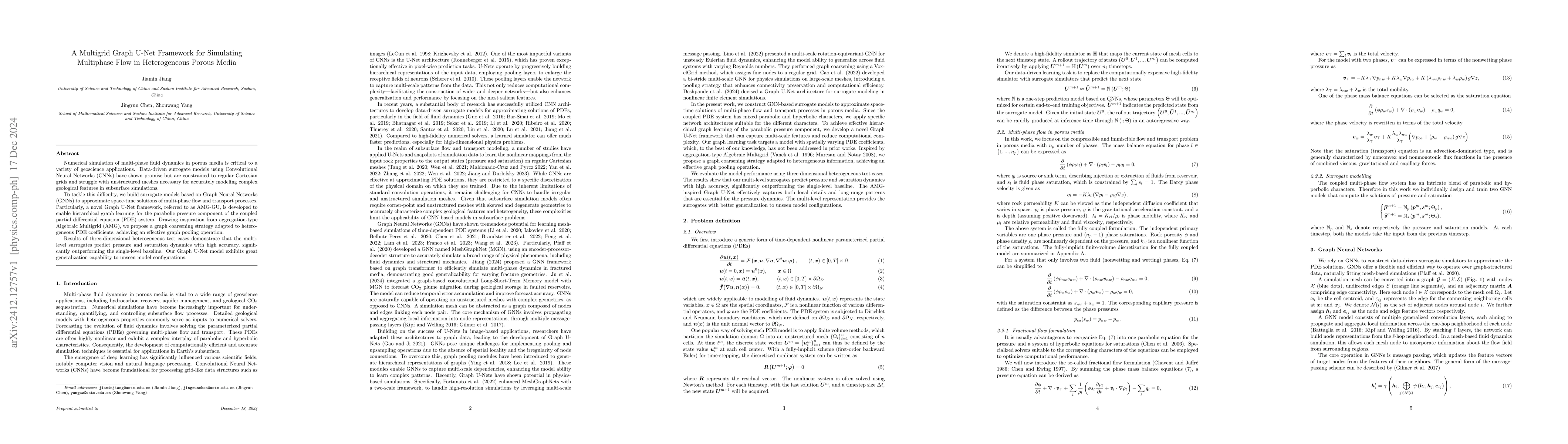 Thumbnail for A Multigrid Graph U-Net Framework for Simulating Multiphase Flow in
  Heterogeneous Porous Media