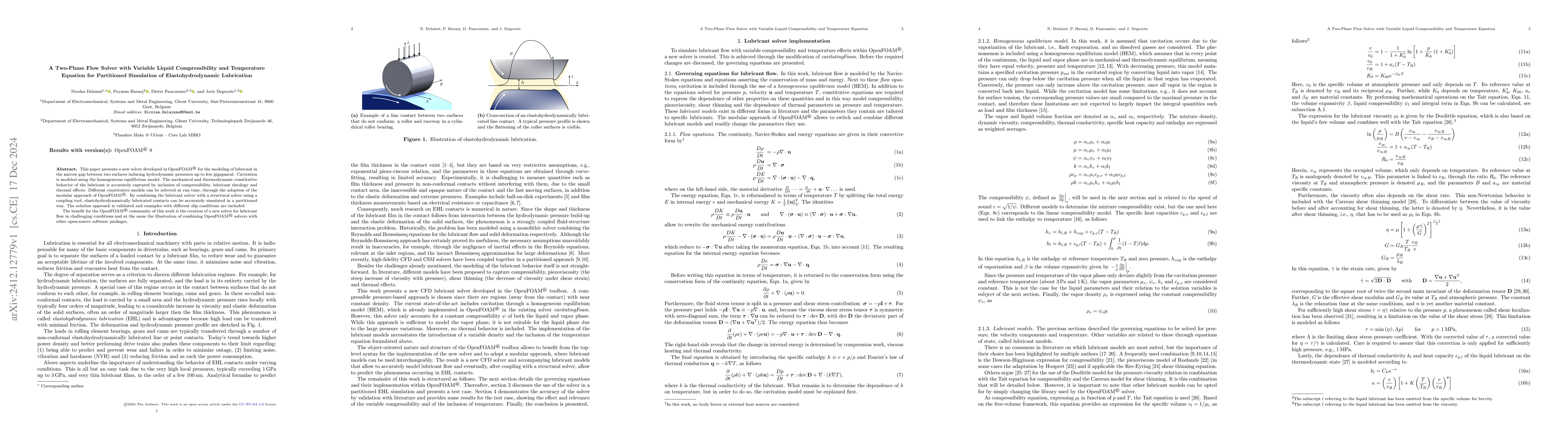 Thumbnail for A Two-Phase Flow Solver with Variable Liquid Compressibility and
  Temperature Equation for Partitioned Simulation of Elastohydrodynamic
  Lubrication